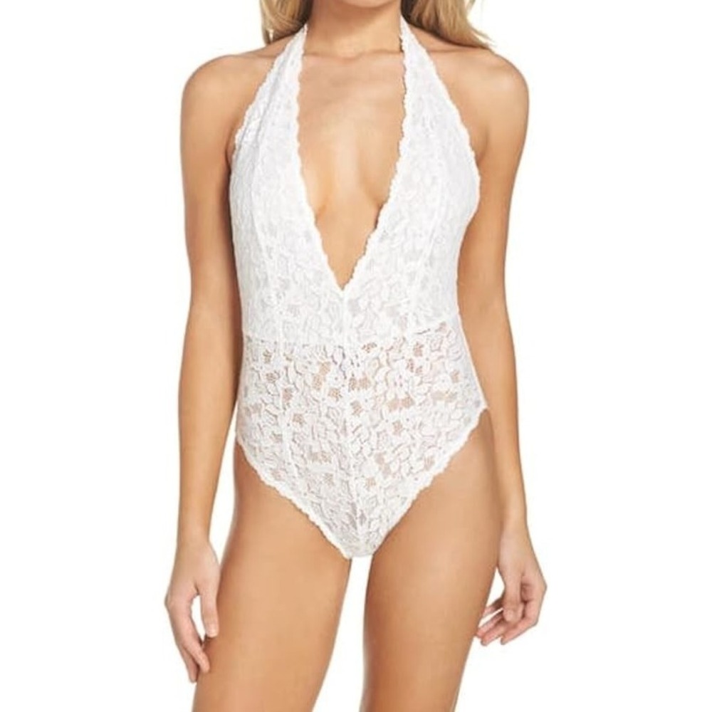 Free People Intimately‎ Lingerie M Avery White Lace bodysuit Racerback Romantic